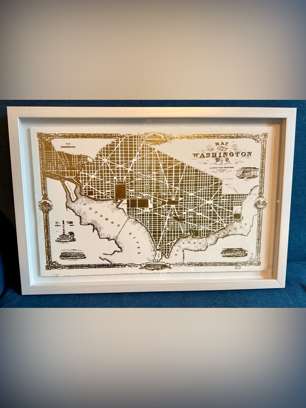 Framed and Matted Washington, DC Gilded Hold Map Art